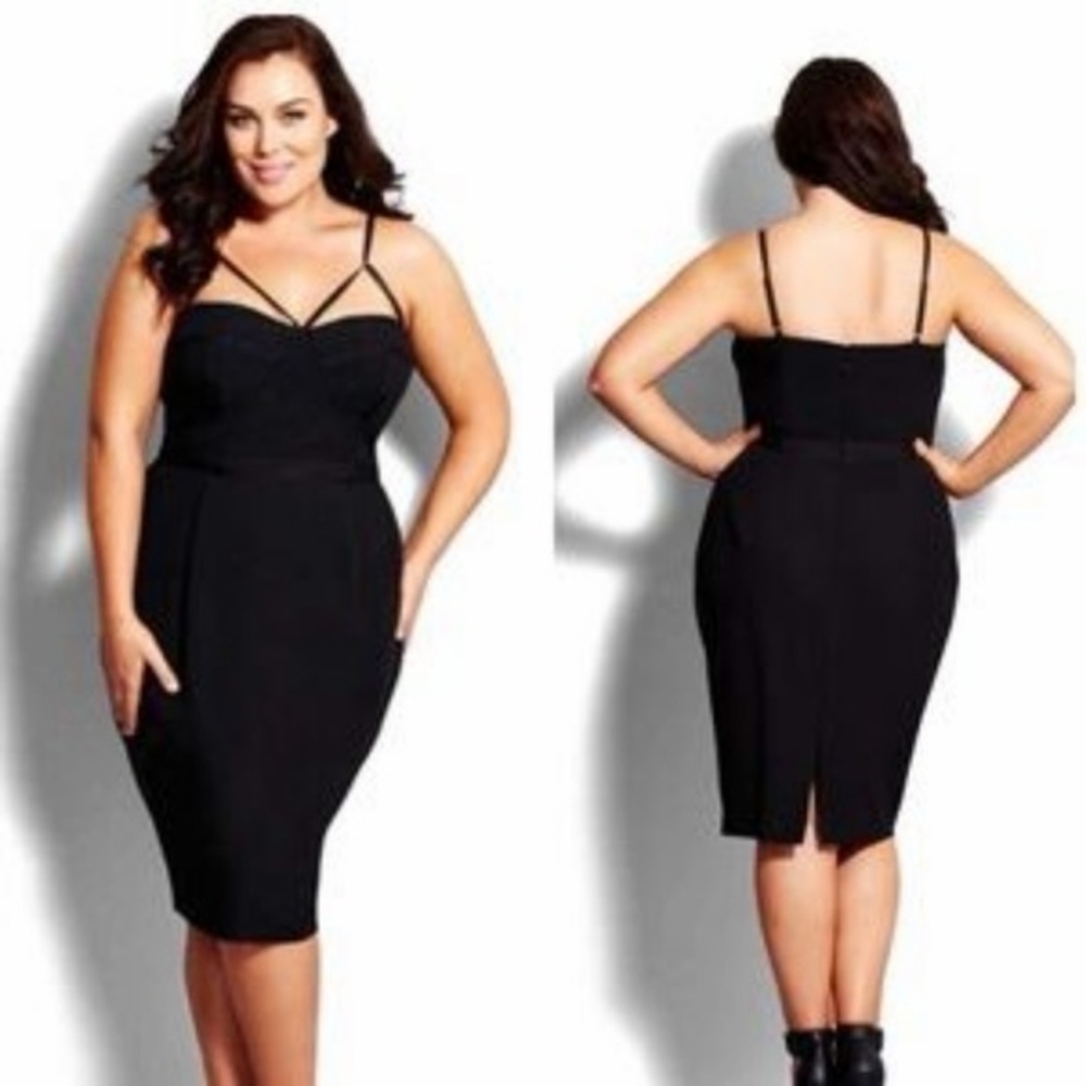 City Chic Black Strappy Sheath Midi Dress